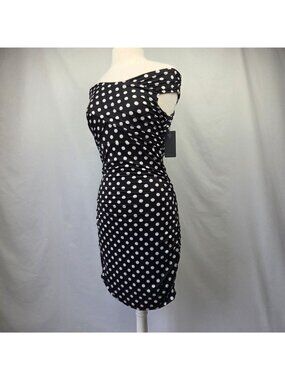 Guess Polka Dot Black & White Off-Shoulder Cutout Bodycon Dress Size M NWT